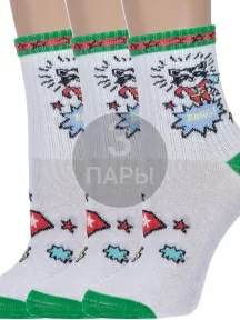 Комплект из 3 пар детских спортивных носков "Борисоглебский трикотаж", 3-8С229, БЕЛО-ЗЕЛЕНЫЕ