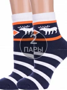 Комплект из 2 пар женских махровых носков ХОХ, 2-GZ-3R17, ТЕМНО-ДЖИНСОВЫЕ С ОЛЕНЯМИ