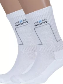 Комплект из 2 пар мужских спортивных носков с махровым следом ХОХ, 2-SPM-11, БЕЛЫЕ