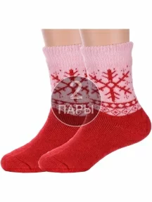 Комплект из 2 пар детских теплых махровых носков Hobby Line КРАСНЫЕ (2-Ндад7620)