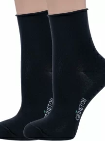 Комплект из 2 пар женских носков без резинки Grinston socks (PINGONS) из мерсеризованного хлопка, 2-15D22, ЧЕРНЫЕ