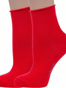 Комплект из 2 пар женских носков без резинки Grinston socks (PINGONS) из мерсеризованного хлопка КРАСНЫЕ (2-15D22)