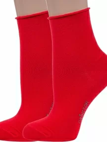 Комплект из 2 пар женских носков без резинки Grinston socks (PINGONS) из мерсеризованного хлопка, 2-15D22, КРАСНЫЕ