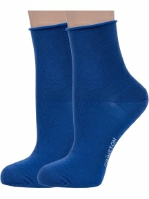 Комплект из 2 пар женских носков без резинки Grinston socks из мерсеризованного хлопка СИНИЕ (2-15D22)