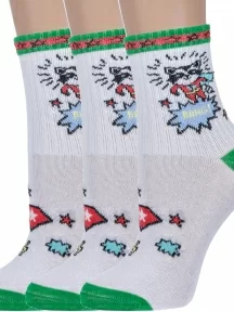 Комплект из 3 пар детских спортивных носков "Борисоглебский трикотаж", 3-8С229, БЕЛО-ЗЕЛЕНЫЕ