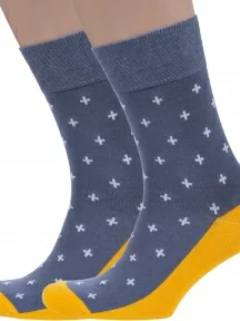 Комплект из 2 пар мужских носков MSCLUB №М47, 2-nm-534, ТЕМНО-СЕРЫЕ с желтым