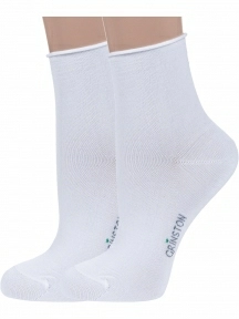 Комплект из 2 пар женских носков без резинки Grinston socks из мерсеризованного хлопка БЕЛЫЕ (2-15D22)