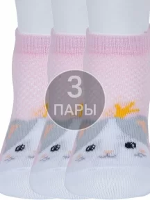 Комплект из 3 пар детских носков Гамма рис. Кошка, СВЕТЛО-РОЗОВЫЕ (3-С1649)