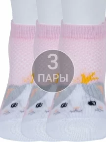 Комплект из 3 пар детских носков Гамма, 3-С1649, рис. Кошка, СВЕТЛО-РОЗОВЫЕ