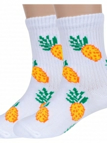 Комплект из 2 пар детских носков Альтаир, 2-А225, БЕЛЫЕ с желтыми ананасами