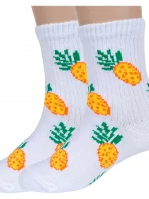 Комплект из 2 пар детских носков Альтаир, 2-А225, БЕЛЫЕ с желтыми ананасами