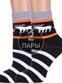 Комплект из 2 пар женских махровых носков ХОХ, 2-GZ-3R17, ЧЕРНЫЕ