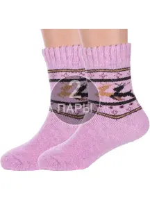 Комплект из 2 пар детских теплых махровых носков Hobby Line СИРЕНЕВЫЕ (2-Ндад7639-6)