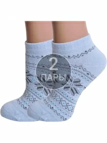 Комплект из 2 пар женских полушерстяных носков Grinston socks (PINGONS) ГОЛУБЫЕ (2-17D4)