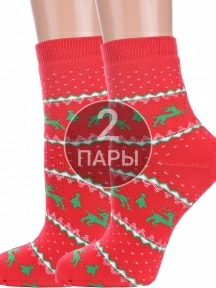 Комплект из 2 пар женских махровых носков ХОХ КРАСНЫЕ (2-GZ-3R14)