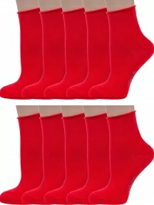 Комплект из 10 пар женских носков без резинки Grinston socks (PINGONS) из мерсеризованного хлопка, 10-15D22, КРАСНЫЕ