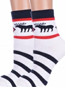 Комплект из 2 пар женских махровых носков ХОХ, 2-GZ-3R17, БЕЛЫЕ