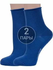Комплект из 2 пар женских носков без резинки Grinston socks из мерсеризованного хлопка СИНИЕ (2-15D22)